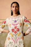 Buy_Chandrima_Ivory Chanderi Embroidery, Cut Work Round Neck Floral Threadwork Kurta Set _Online_at_Aza_Fashions