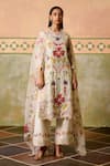 Buy_Chandrima_Ivory Silk Organza Embroidery Floral Print Dupatta _at_Aza_Fashions