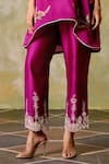 Chandrima_Purple Silk Organza, Chanderi Embroidery Round Neck Kimono Tunic And Pants _Online_at_Aza_Fashions