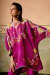 Buy_Chandrima_Purple Silk Organza, Chanderi Embroidery Round Neck Kimono Tunic And Pants _Online_at_Aza_Fashions