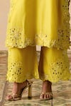 Chandrima_Yellow Chanderi Cut Work Round Neck Kurta And Pant Set _Online_at_Aza_Fashions