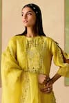 Shop_Chandrima_Yellow Silk Organza Sequins Cutwork Dupatta _at_Aza_Fashions