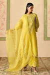 Buy_Chandrima_Yellow Silk Organza Sequins Cutwork Dupatta _at_Aza_Fashions