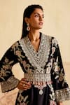 Shop_Chandrima_Black Chanderi Embroidery, Tassels V-neck Contrast Dress Kurta _Online_at_Aza_Fashions