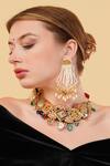 Shop_Dugran By Dugristyle_Gold Plated Faux Diamonds, Pearls Sunehri Khwab Drop Earrings _Online_at_Aza_Fashions