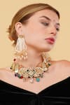 Dugran By Dugristyle_Gold Plated Faux Diamonds, Pearls Sunehri Khwab Drop Earrings _at_Aza_Fashions