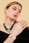 Shop_Dugran By Dugristyle_Green Gemstones, Pearls Hari Drop Earrings _at_Aza_Fashions