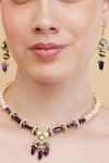 Dugran By Dugristyle_Blue Pearls, Stones Aasmaani Husn Necklace With Earring _Online_at_Aza_Fashions