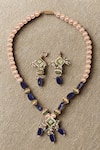 Buy_Dugran By Dugristyle_Blue Pearls, Stones Aasmaani Husn Necklace With Earring _at_Aza_Fashions