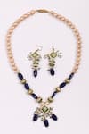 Shop_Dugran By Dugristyle_Blue Pearls, Stones Aasmaani Husn Necklace With Earring _Online_at_Aza_Fashions