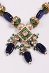 Shop_Dugran By Dugristyle_Blue Pearls, Stones Aasmaani Husn Necklace With Earring 
