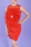 Shop_Toplove_Red Neoprene, Net Pearls 3d Tulip Dress _Online_at_Aza_Fashions
