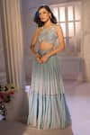 Buy_Aariyana Couture_Blue Net, Georgette Beads Ruched Shimmer Skirt Set With Ruffle Dupatta _Online