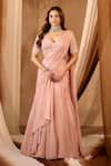 Buy_Niamh By Kriti_Pink Chiffon, Silk, Crepe, Net Sequins, Beads, Hand Embroidered Lehenga Set _at_Aza_Fashions