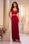 Aariyana Couture_Red Silk Organza, Satin, Lycra, Crepe Embroidery Open Jacket And Draped Skirt Set 