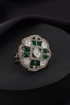 Shop_Swabhimann_Green Stones Polki Adjustable Ring _at_Aza_Fashions