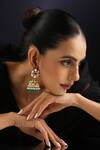 Swabhimann_Green Beads Kundan Jhumka Earrings _Online_at_Aza_Fashions