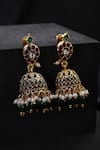 Shop_Swabhimann_Multi Color Gemstones, Pearls Multicolour Temple Jhumka Earrings _at_Aza_Fashions