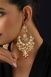 Swabhimann_Red Pearls Kundan Chandbali Earrings _Online_at_Aza_Fashions