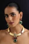 Buy_Swabhimann_Gold Plated Gemstones Emerald And Ruby Hasli Necklace Set _at_Aza_Fashions
