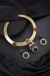 Shop_Swabhimann_Gold Plated Gemstones Emerald And Ruby Hasli Necklace Set _at_Aza_Fashions