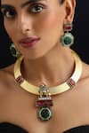 Shop_Swabhimann_Gold Plated Gemstones Emerald And Ruby Hasli Necklace Set _Online_at_Aza_Fashions