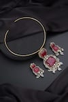 Shop_Swabhimann_Red Ruby Polki Hasli Necklace Set _at_Aza_Fashions