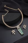 Shop_Swabhimann_Green Crystals, Pearls Emerald Hasli Necklace Set _at_Aza_Fashions