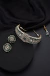 Shop_Swabhimann_Green Gemstones Emerald And Polki Choker Necklace Set _at_Aza_Fashions