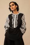 Bunka Black Cotton Embroidery Round , Button-down Asha Stripe Pattern Shirt at Aza Fashions Bunka_Black Cotton Embroidery Round , Button-down Asha Stripe Pattern Shirt _at_Aza_Fashions