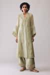 Buy Bunka Green Organza Embroidery V-neck Ambreen Tunic With Pant at Aza Fashions Buy_Bunka_Green Organza Embroidery V-neck Ambreen Tunic With Pant _at_Aza_Fashions