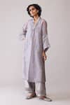 Bunka_Gray Organza Embroidery Mandarin Collar Ambreen Grey Tunic And Pant Set _Online_at_Aza_Fashions