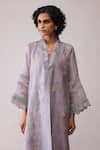Buy_Bunka_Gray Organza Embroidery Mandarin Collar Ambreen Grey Tunic And Pant Set _Online_at_Aza_Fashions