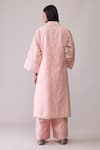 Shop_Bunka_Pink Chanderi Embroidery V-neck Ambreen Kurta And Pant Set _at_Aza_Fashions