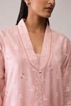 Buy_Bunka_Pink Chanderi Embroidery V-neck Ambreen Kurta And Pant Set _Online_at_Aza_Fashions