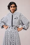 Bunka_Black Cotton Collared Ann And White Shirt _at_Aza_Fashions