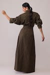 Shop_Bunka_Olive Green Cotton Embroidery Mandarin Collar - Shirt _at_Aza_Fashions