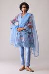 Buy_Bunka_Blue Organza Lace Round Neck Farida Print Kurta Set _at_Aza_Fashions