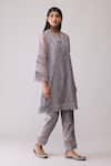 Buy_Bunka_Gray Organza Embroidery, Beads Round Neck Farida Grey Kurta Set _Online_at_Aza_Fashions