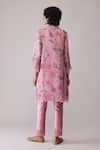 Shop_Bunka_Pink Organza Embroidery, Lace V-neck Farida Print Kurta Set _at_Aza_Fashions