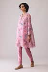 Buy_Bunka_Pink Organza Embroidery, Lace V-neck Farida Print Kurta Set _Online_at_Aza_Fashions