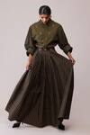 Buy_Bunka_Brown Cotton Fleur Olive Skirt _at_Aza_Fashions