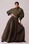 Shop_Bunka_Brown Cotton Fleur Olive Skirt _Online_at_Aza_Fashions