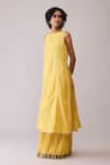 Bunka_Yellow Chanderi Embroidery Round Neck Inayat Straight Kurta With Skirt _at_Aza_Fashions