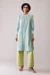 Buy_Bunka_Sky Blue Chanderi Embroidery Round Neck Ina Mint Kurta Set _at_Aza_Fashions