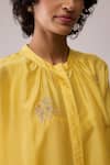 Buy_Bunka_Yellow Chanderi Embroidery Round Neck Ina Kurta And Pant Set _Online_at_Aza_Fashions