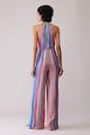 Shop_Bunka_Pink Organza Halter Neck Lara Striped Jumpsuit _at_Aza_Fashions