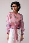 Bunka_Pink Organza Round Neck Print _Online_at_Aza_Fashions