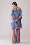 Shop_Bunka_Blue Organza Embroidery Round Neck Myla Print Kurta Set _at_Aza_Fashions