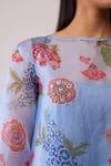Shop_Bunka_Blue Organza Embroidery Round Neck Myla Print Kurta Set _Online_at_Aza_Fashions